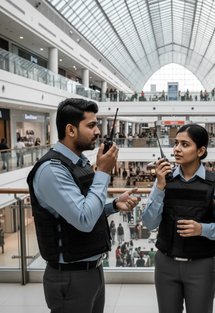 Professional walkie talkie communication systems used by security teams